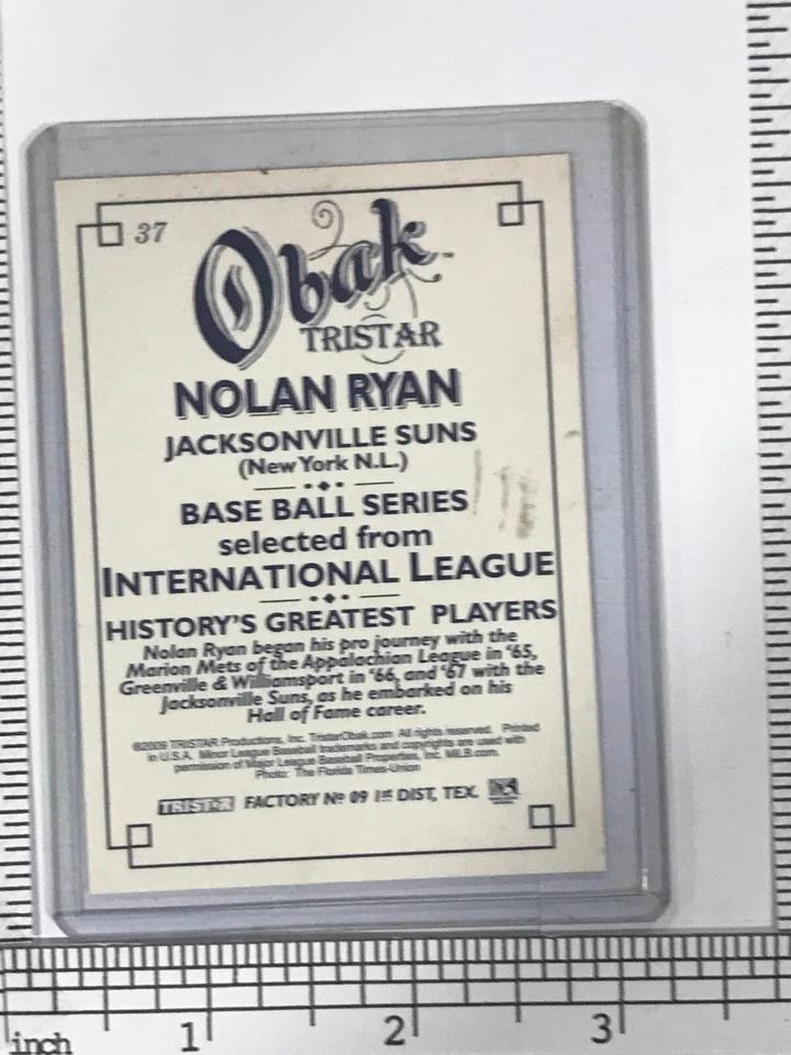 Нолан Райан 2009 Obak Tri Star Productions Base Ball Series #37 Jacksonville Suns - Изображение 2 из 2