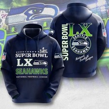 Seattle Seahawk Super 1Bowl LX 3D Apparel AOP Hoodie Unisex S-5XL