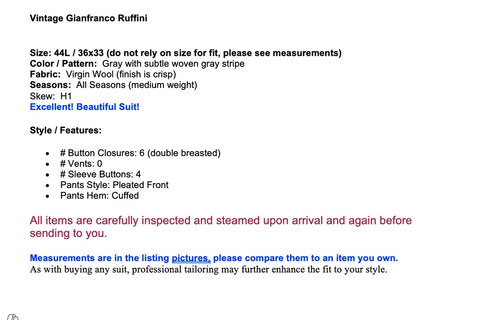 Traje eléctrico vintage Gianfranco Ruffini 44L 36x33 gris doble pecho años 80 Foto 2 de 4