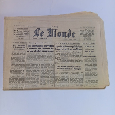 Moroccan Newspaper French LE MONDE Journal Francais Marocain 23 January 1975