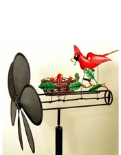 CARDINAL FAMILY WHIRLIGIG  WIND POWERED KINETIC METAL WIND SPINNER YARD DECOR