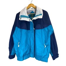 Vintage Hunt Club Women's White Blue Color block Nylon Windbreaker Jacket Medium