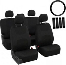 Full Set Cloth Car Seat Covers Universal Fit Front And Split Bench Rear Black