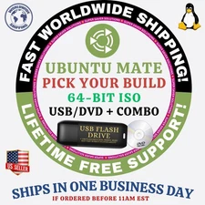 Ubuntu MATE Linux OS - ALL VERSIONS - USB / LIVE DVD  MAC, PC