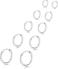 5 Pairs Stainless Steel Huggie Hoop Earrings 6-14mm