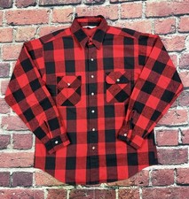 Vintage Five Brother Shirt Men Large Red Flannel Buffalo Plaid Shacket Thick USA