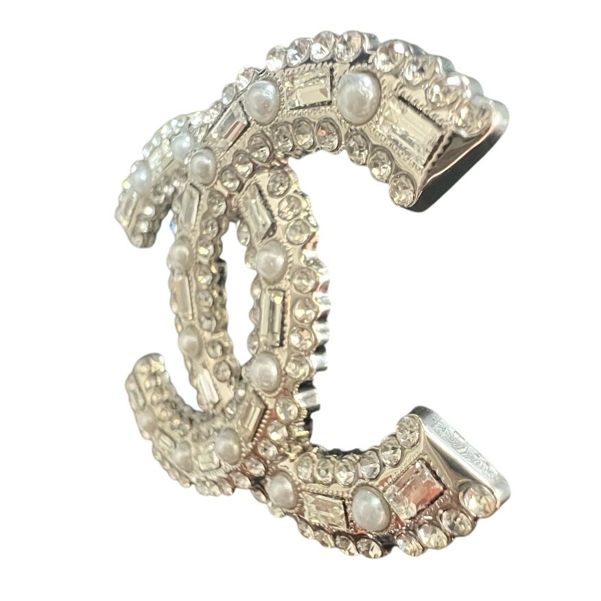 Chanel Vintage Silver Pearl Multi Crystal Brooch Autumn 1995