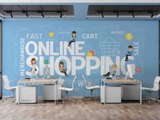3D Online Shopping Illustration Wallpaper Wall Murals Removable Wallpaper