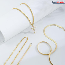 Layered Gold Cross Necklaces for Women, Stack Stackable Chunky 14K Gold Plated C