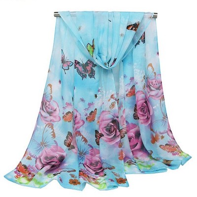 Damen Seidentücher Damen Blumen bedruckt Chiffon Schal Schal...