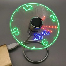 Portable Clock Fan RGB LED Night light 5V USB Hand Fan Real Time Temperature