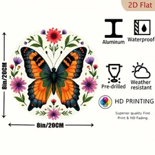 Orange-Purple Butterfly Floral Round Sign 8x8Inch