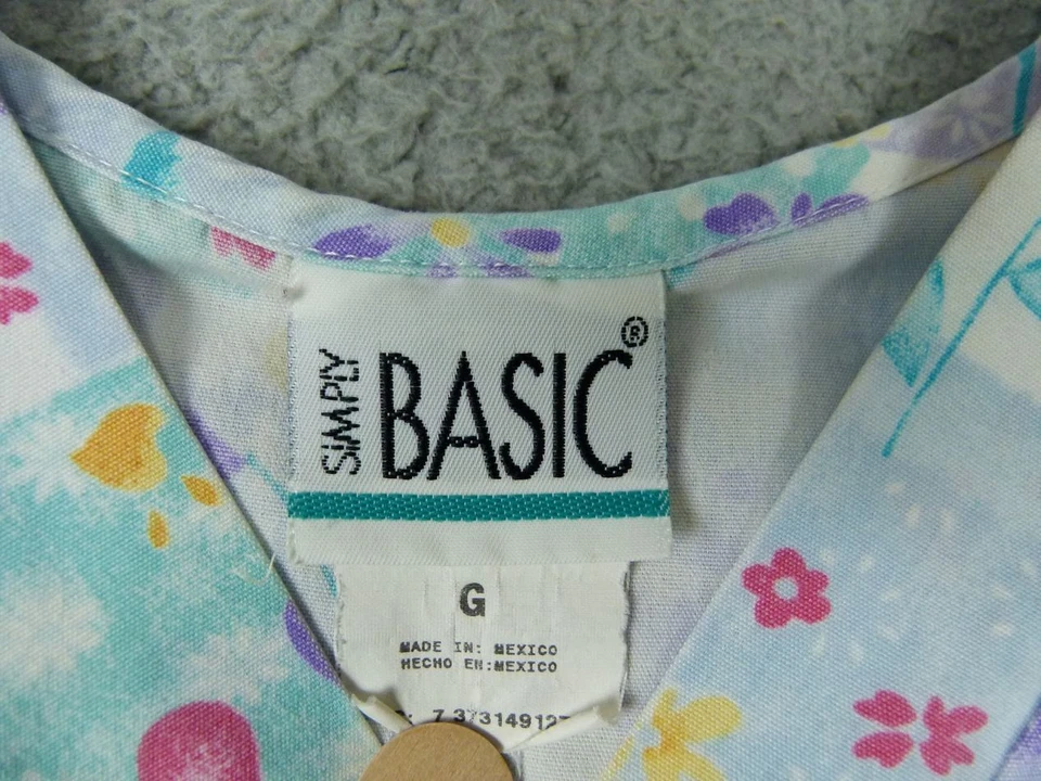 Simply Basic Large Blue Heart Floral V-Neck Scrub Top - Image 2 of 4