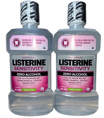 2x Listerine Sensitivity Mouthwash 500mL Fresh Mint Zero Alcohol 24HR New OP