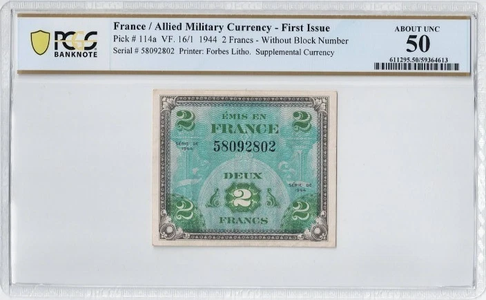 Circulated 1944 Year Military Currency French Paper Money for sale