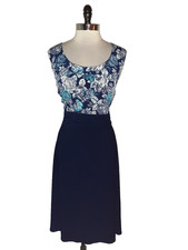 PERCEPTIONS Plus Size 3X A-Line Dress Blue White Floral Sleeveless Stretch Knit