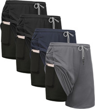 4 Pack Mens 2 in 1 Running Workout Shorts with Liner, Gym Athletic Quick Dry Spo