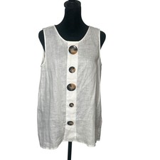 Vince Camuto Linen Sleeveless Top Women Size M White Minimalist Coastal Artsy