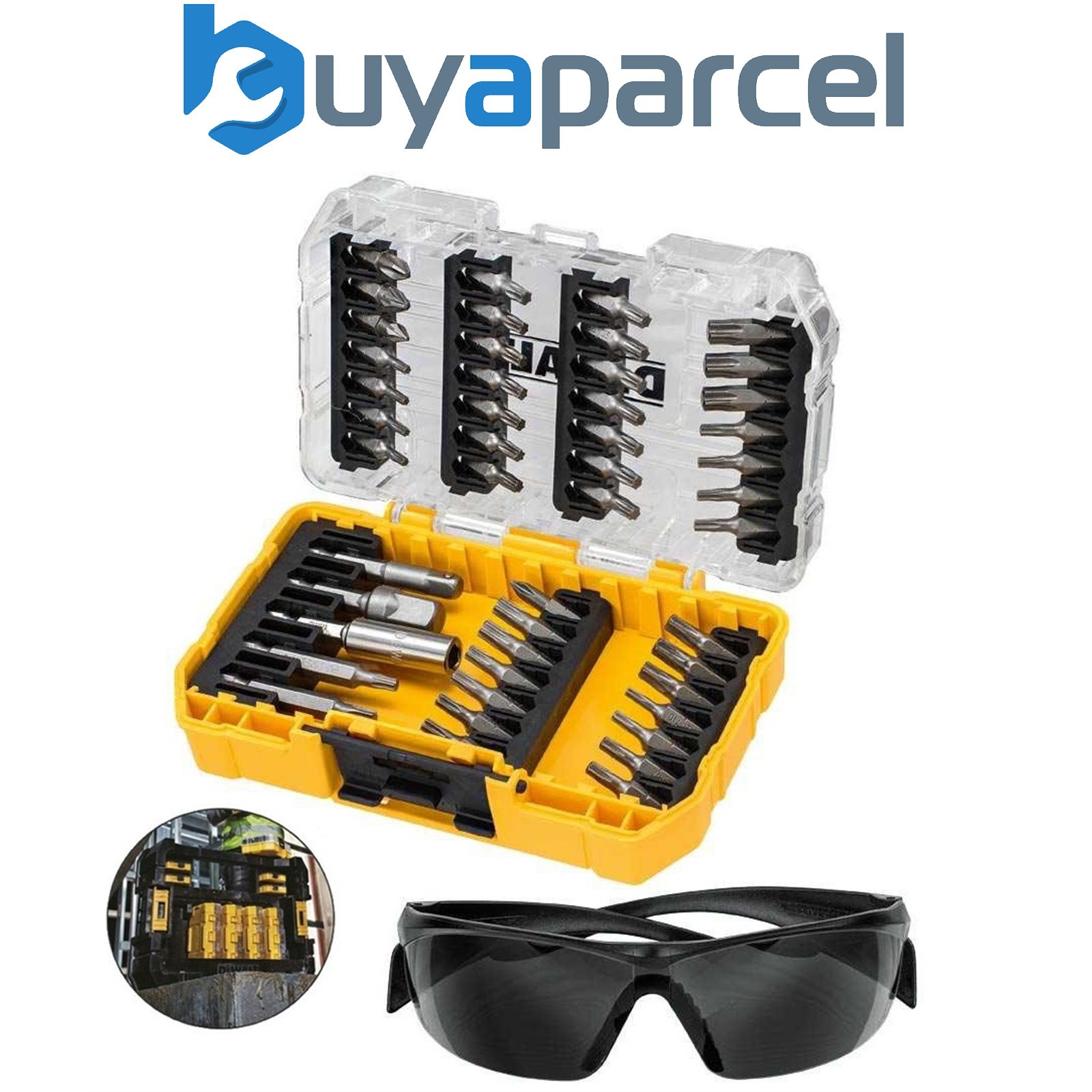 Dewalt 47 Piece Screw Driver Impact Rated Bit Set Hex Shank + Safety Glasses