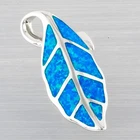 Nature Leaf Ocean Blue Fire Opal Silver Jewelry Necklace Pendant
