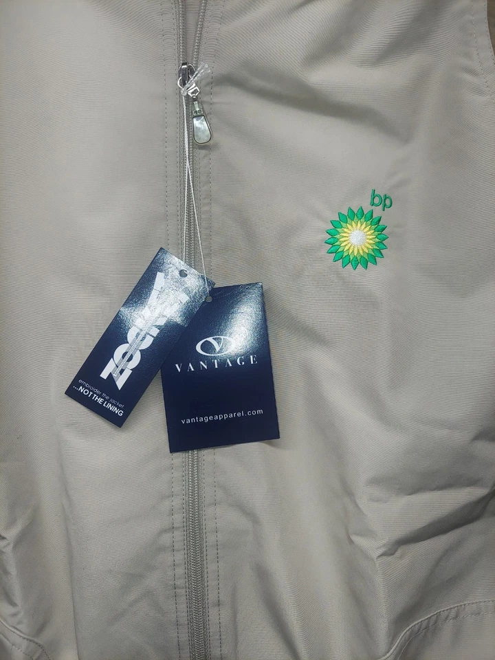 Windbreaker BP Logo Jacket Full Zip Pockets W/hood Womens Size L VTG  - Image 2 of 4