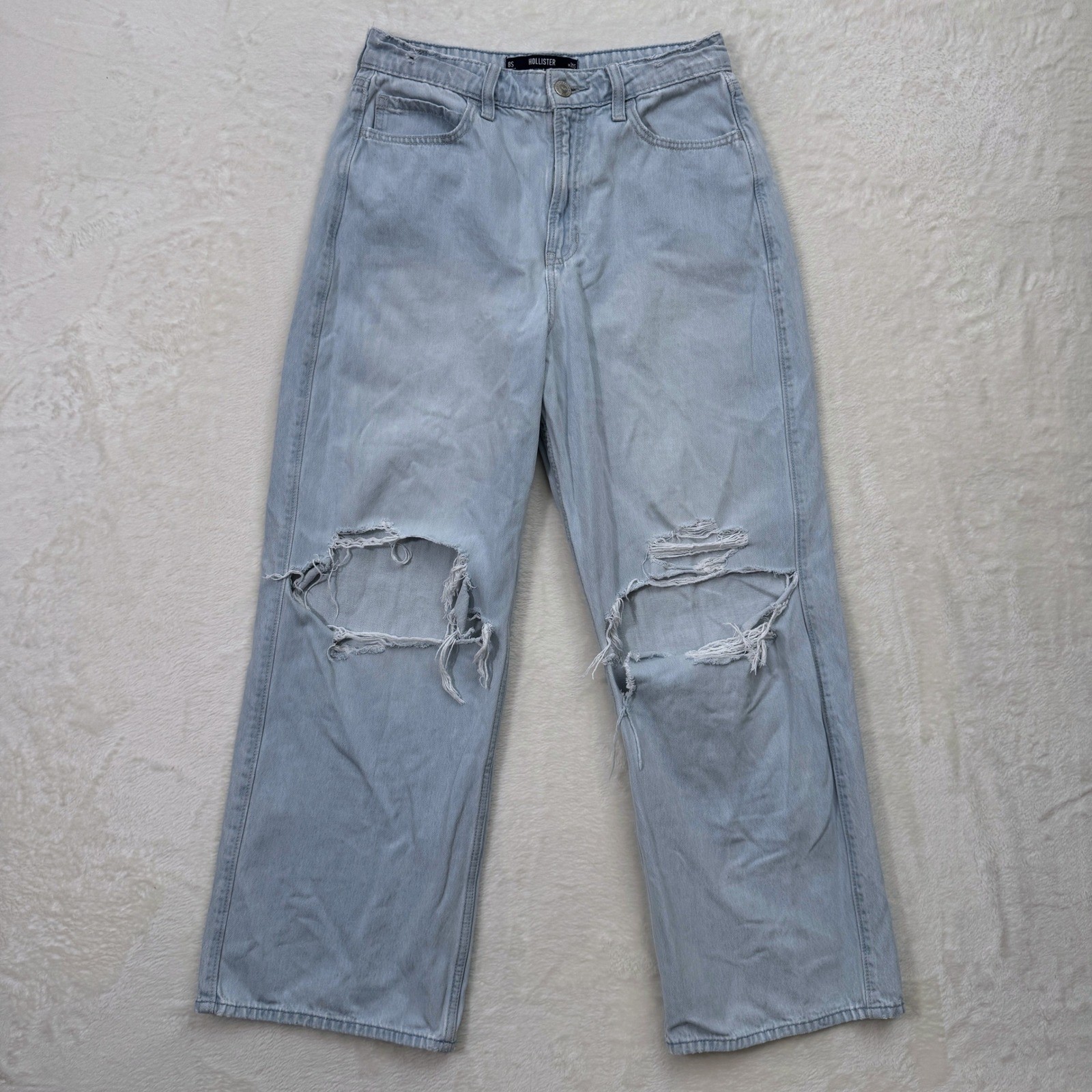 Hollister Jeans Womens 8S Light Wash Ultra High-Rise Baggy Distressed Cotton