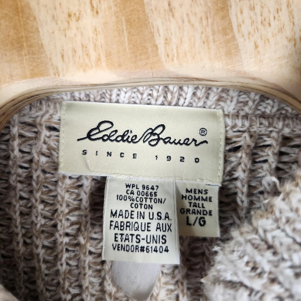 Suéter De Colección Eddie Bauer Para Hombres Grande Alto Tejido Avena Henley Hecho en EE. UU. 90s Foto 3 de 4