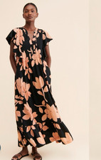 Maeve Anthropology Dress Large XL Maxi Aline Black Floral Boho Aline