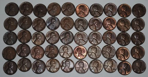 1938 D Lincoln Wheat Cent  Roll (50) ~ EF-AU