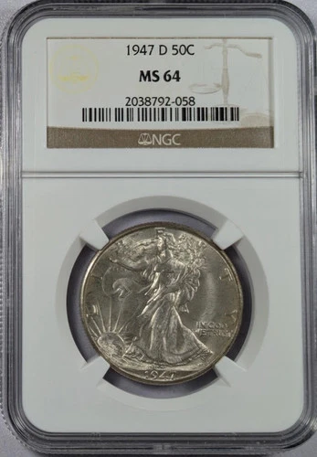 1947 D Half Dollars Liberty Walking NGC MS-64