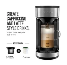 Chefman Froth + Brew Coffee Maker, K-Cup Pods & Grounds, Compact 20 oz, Mug