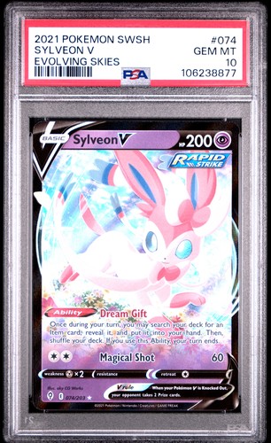 2021 POKEMON SWORD & SHIELD EVOLVING SKIES #074 SYLVEON V PSA 10
