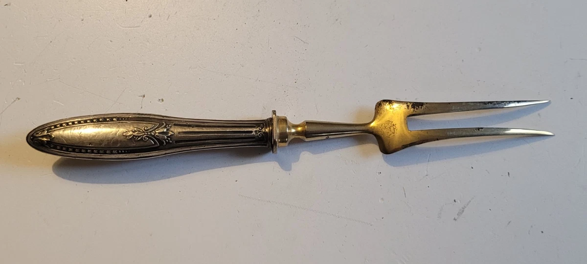 Ancienne Fourchette à Viande/service – Manche Bois Et Bague Laiton – Occasion