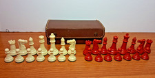 Vintage Red White Chess Set 29 Weighted Piece...