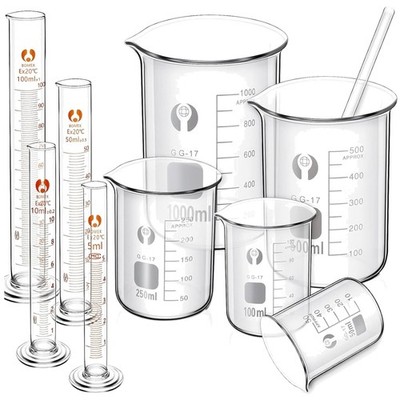 Quality Glass Measuring Set - Beakers & Cylinders - 10pcs