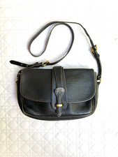 Vintage 1970s Dooney Bourke Equestrain Black Leather Saddle Shoulder Bag