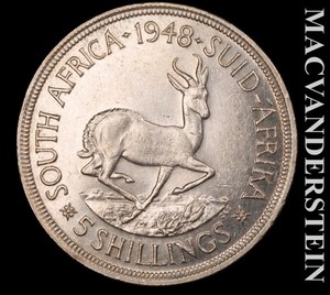 South Africa: 1948 Five Silver Schillings - Choice Gem Brilliant Unc  #L7383