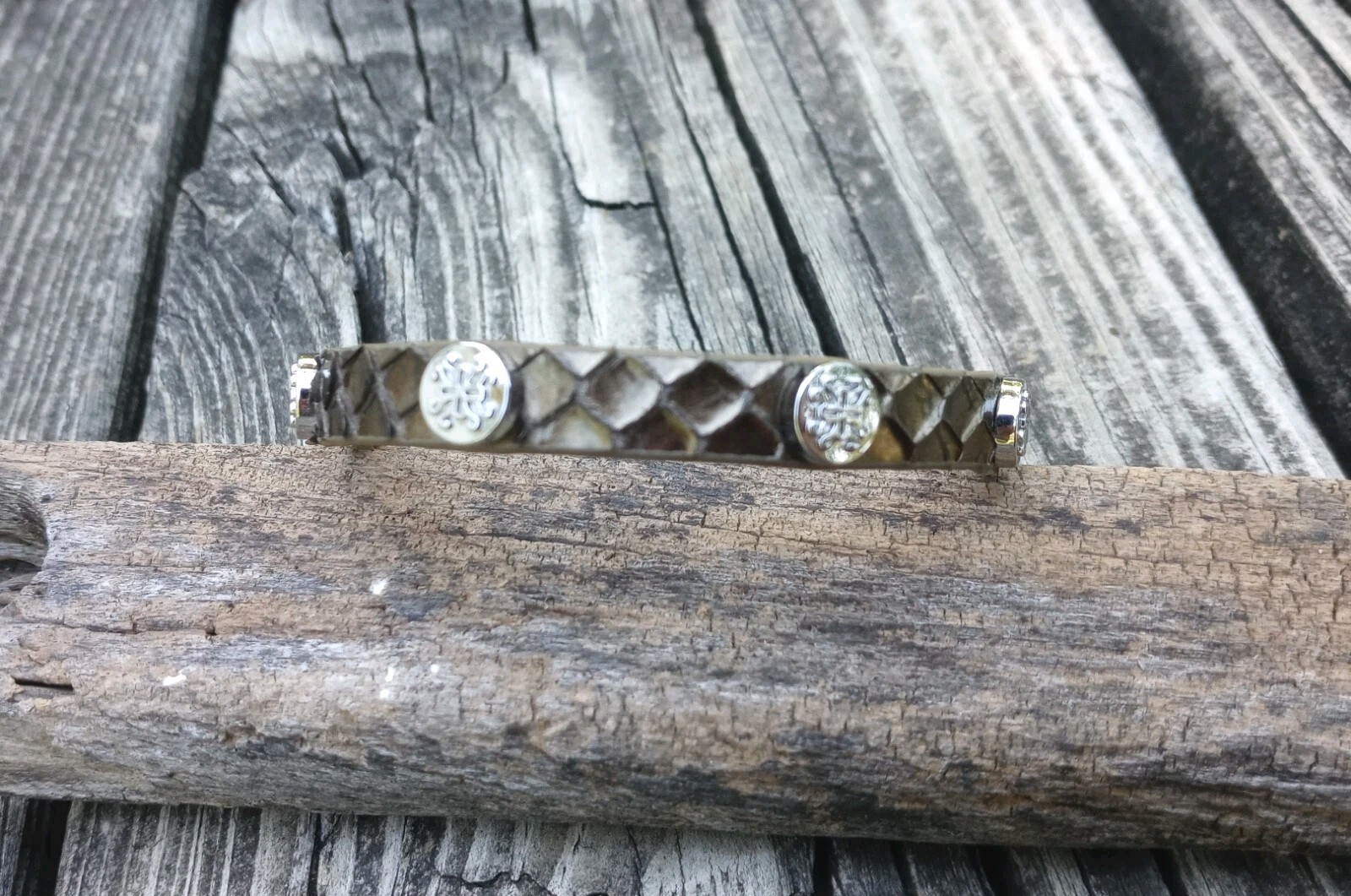 Rustic Cuff Bracelet Olive Green Python Leather W… - image 3