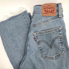 LEVI'S Women's Sz 24/27 Ribcage Straight Ankle Distressed Button-Fly Denim Jeans