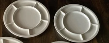 2 Crate & Barrel Fondue Plates Ceramic White Divided 10 1/2" Round Sectioned