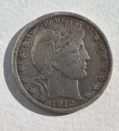 1912 D Barber Silver Half Dollar  50c Coin In VF Condition