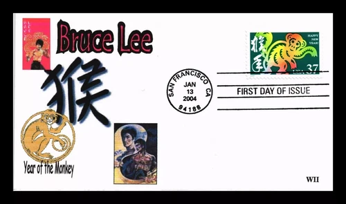 CHINESE YEAR OF THE MONKEY YEAR 2004  BRUCE LEE MARTIAL ARTIST WM II CACHET FDC