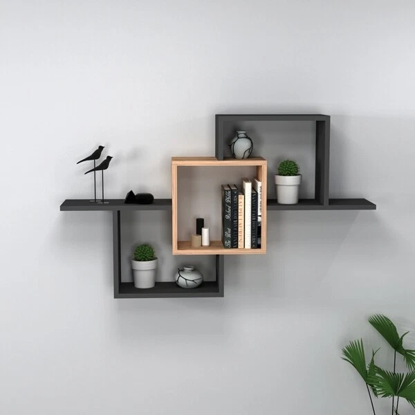 Mensola Sospesa 3 Vani A Cubo Design Moderno 120x22x80 Elena Vari Colori - Immagine 2 di 3