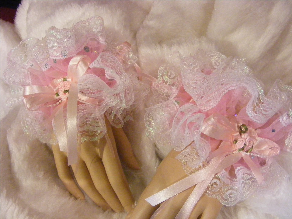SISSY РОЗОВЫЙ БЛЕСТКАМИ КРУЖЕВА ЗАПЯСТЬЯ МАНЖЕТЫ LOLITA КАРНАВАЛЬНЫЙ КОСТЮМ OPT BELLS KAWAII КОСПЛЕЙ - Изображение 2 из 4