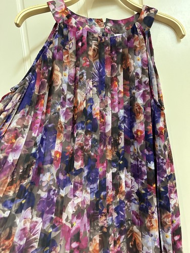 Badgley Mischka Purple Pink Floral Dress Size L Pleated Light Brand new No tags - Picture 13 of 24