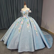 3D Flowers Quinceanera Dresses Glitter Princess Sweet 15 16 Party Ball Gowns