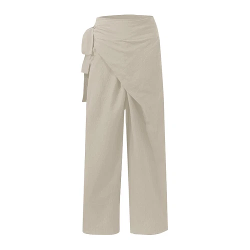 Damen High Waist Wickelhose Lange Hose Freizeit Locker Weites Bein Damen Palazzo - Bild 11 von 23
