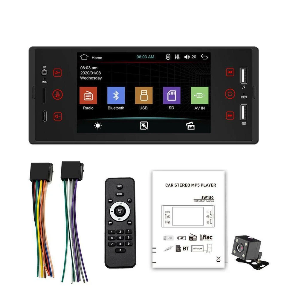 Reproductor de MP5 para automóvil Radio estéreo 5 pulgadas HD Pantalla táctil 1 DIN Bluetooth Receptor FM USB Foto 2 de 4