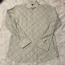 Banana Republic Mens Sz L 16 White Green Stripe Long Sleeve Button Dress Shirt