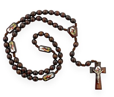 St Martin of Tours Brown Wood Rosary Necklace San Martin Caballero Rosario Gift